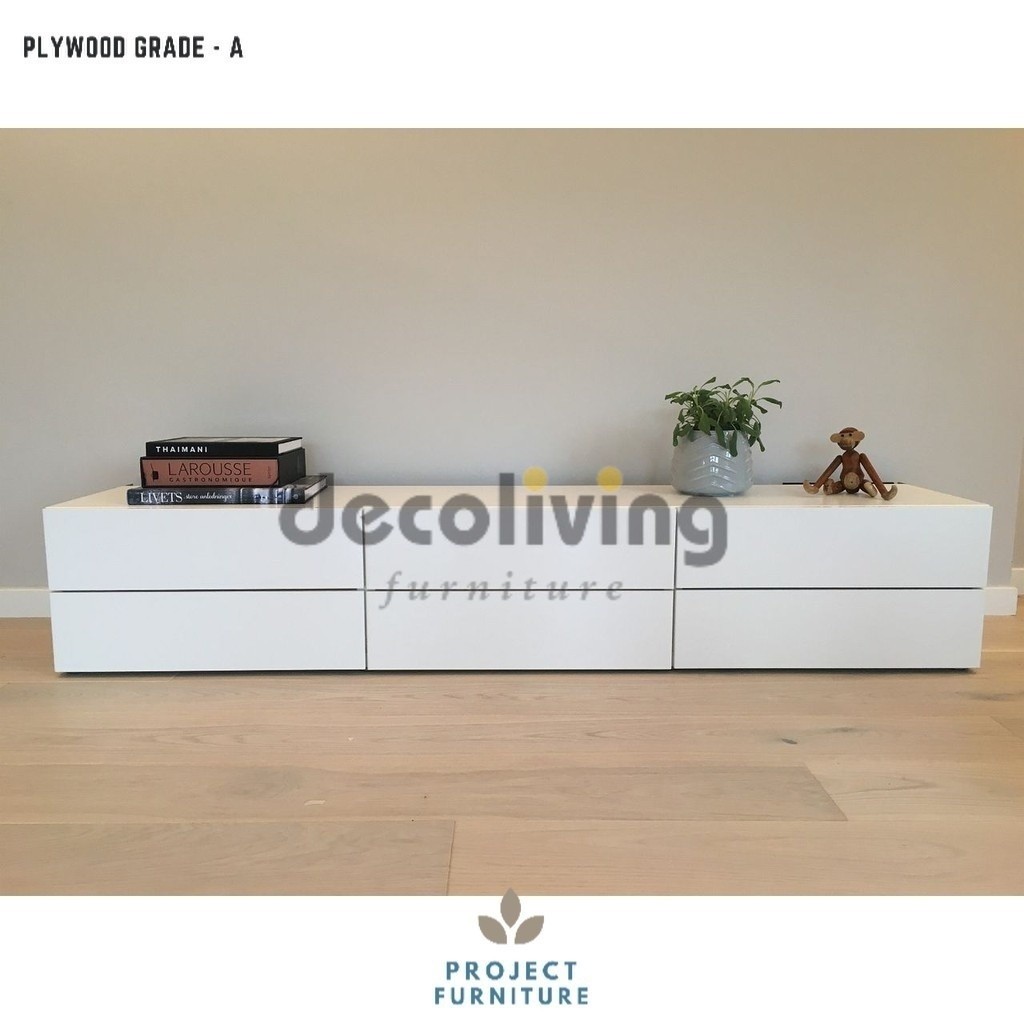 Decoliving  Besta - Meja TV / Rak TV Minimalis Modern 150 Cm Maks TV 60" Putih Kombinasi Natural