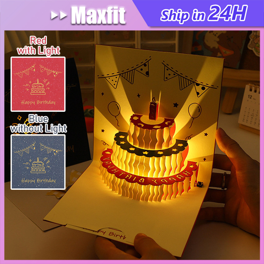 3D Kartu Ucapan Happy Birthday Card Pop Up Kartu Ucapan Pop Up Lampu Bentuk Kue Ulang Tahun