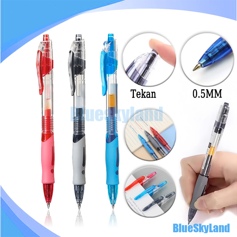 

Pencet Tinta Cair Bolpoint Polos Pulpen Gel Ink 0.5mm Sekolah Pena Pen Pencet Tinta Cair