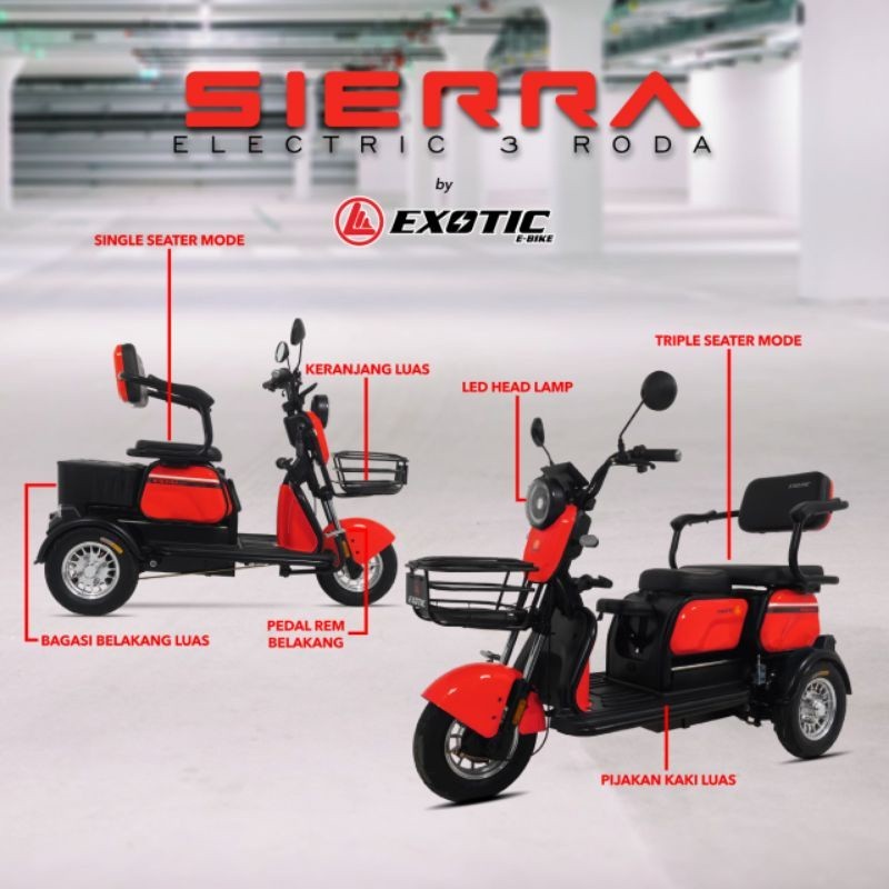 (PROMO )Sepeda Listrik Exotic Sierra Sepeda Motor Electric 3 Roda Baterai 800 watt