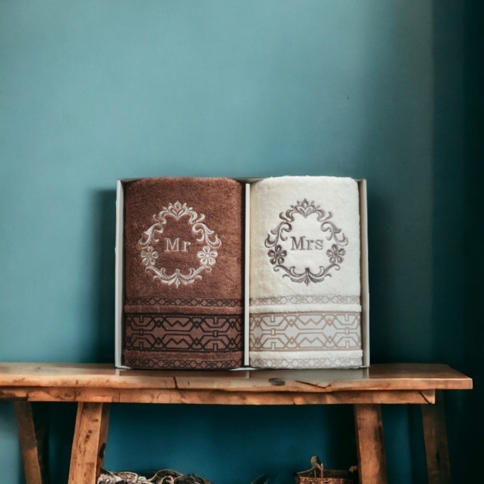 

(NEW) -Gift Wedding / Seserahan / Couple Gift Towel Chelsea + Custom Bordir - Brick & Sand, No Bordir