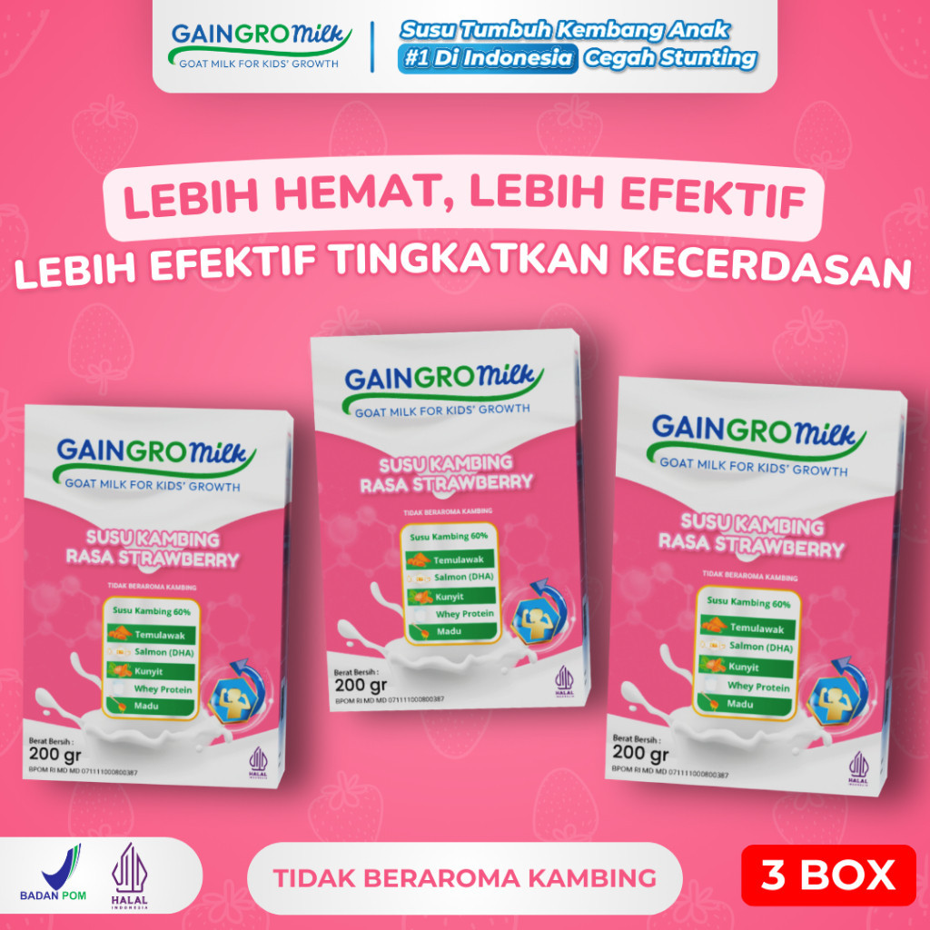 

GAINGRO MILK RASA STRAWBERRY (PAKET 3 BOX) Meningkatkan Kecerdasan Otak Anak GainGro Milk Shop