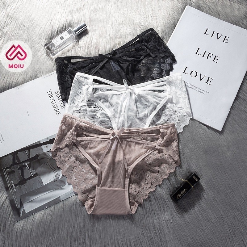 TERBARU MQIU - Celana Dalam Wanita Renda Seksi CD Renda g string wanita transparan tali samping