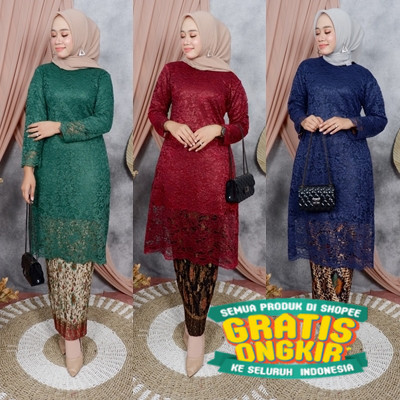 Setelan Kebaya Tunik Brokat Jumbo LD 130 CM / Kebaya Modern / Kebaya Favorite / Batik Couple / Kebay