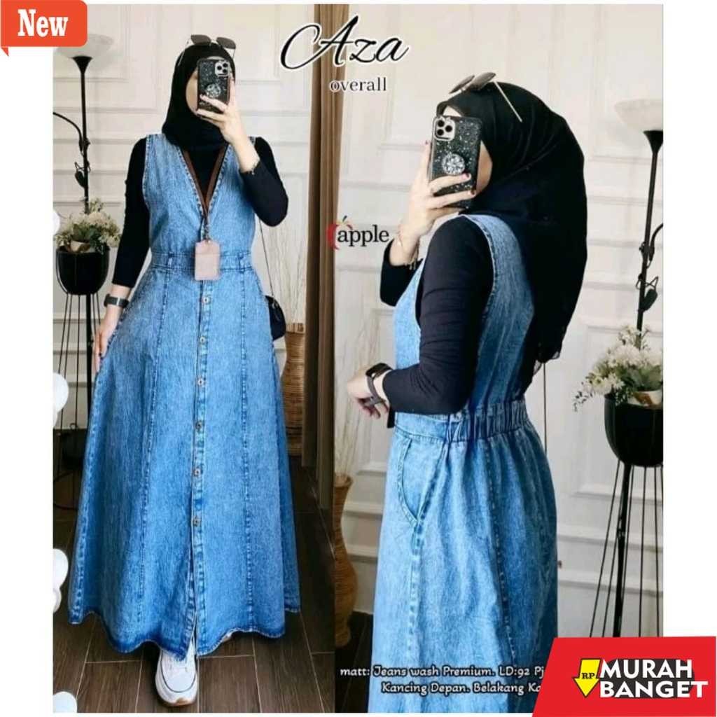 Jumpsuit Wanita Kekinian overall jeans wanita overall dres muslim korea terbaru murah AZA OVERALL JE