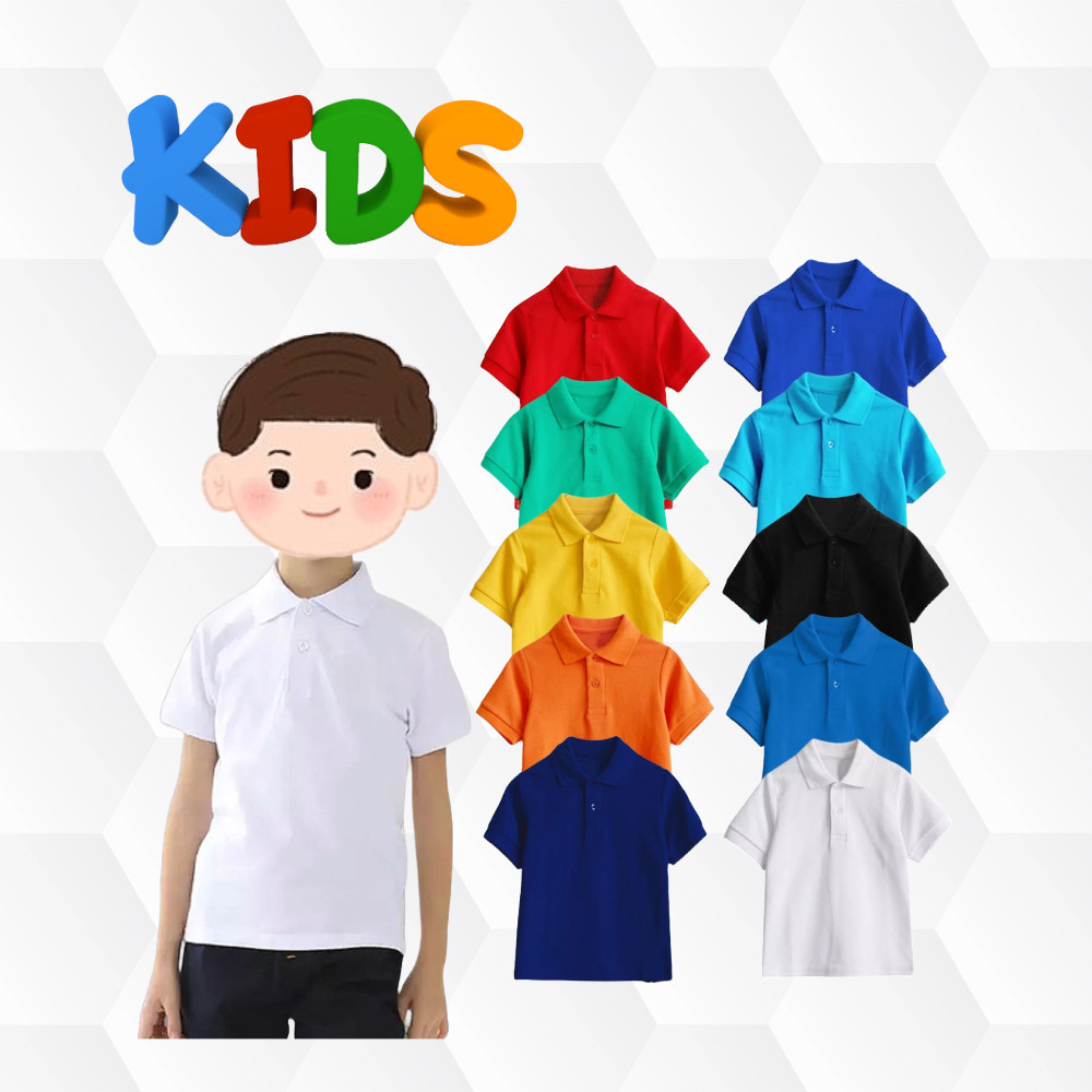 KAOS POLO SHIRT ANAK LAKI LAKI PEREMPUAN UNISEX BAJU LENGAN PENDEK KERAH POLOS WARNA HITAM PUTIH COK