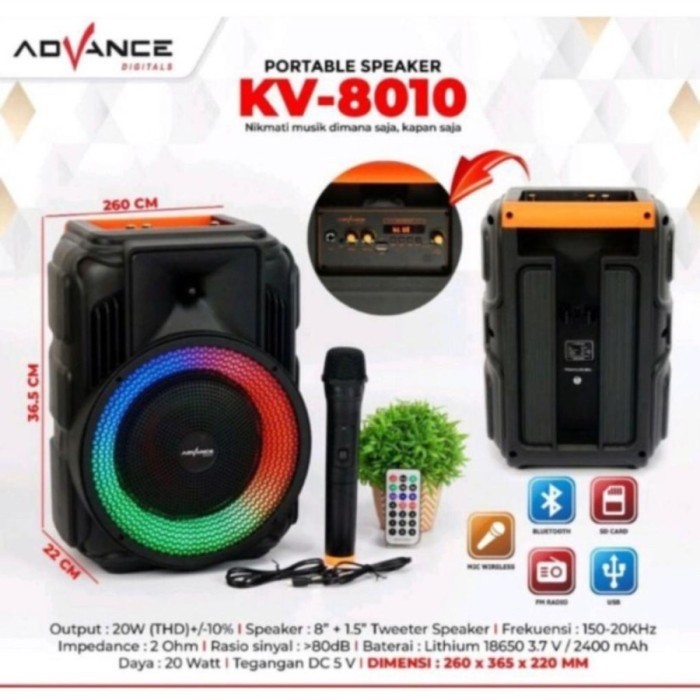 SPEAKER ADVANCE BLUETOOTH KARAOKE KV 8010 8 INCH FREE MIC KV-8010