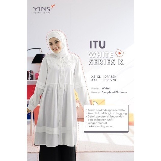 Tunik White Series K by YINS Tunik Original Baju Blouse Atasan Putih Wanita Kondangan Outer Elegan