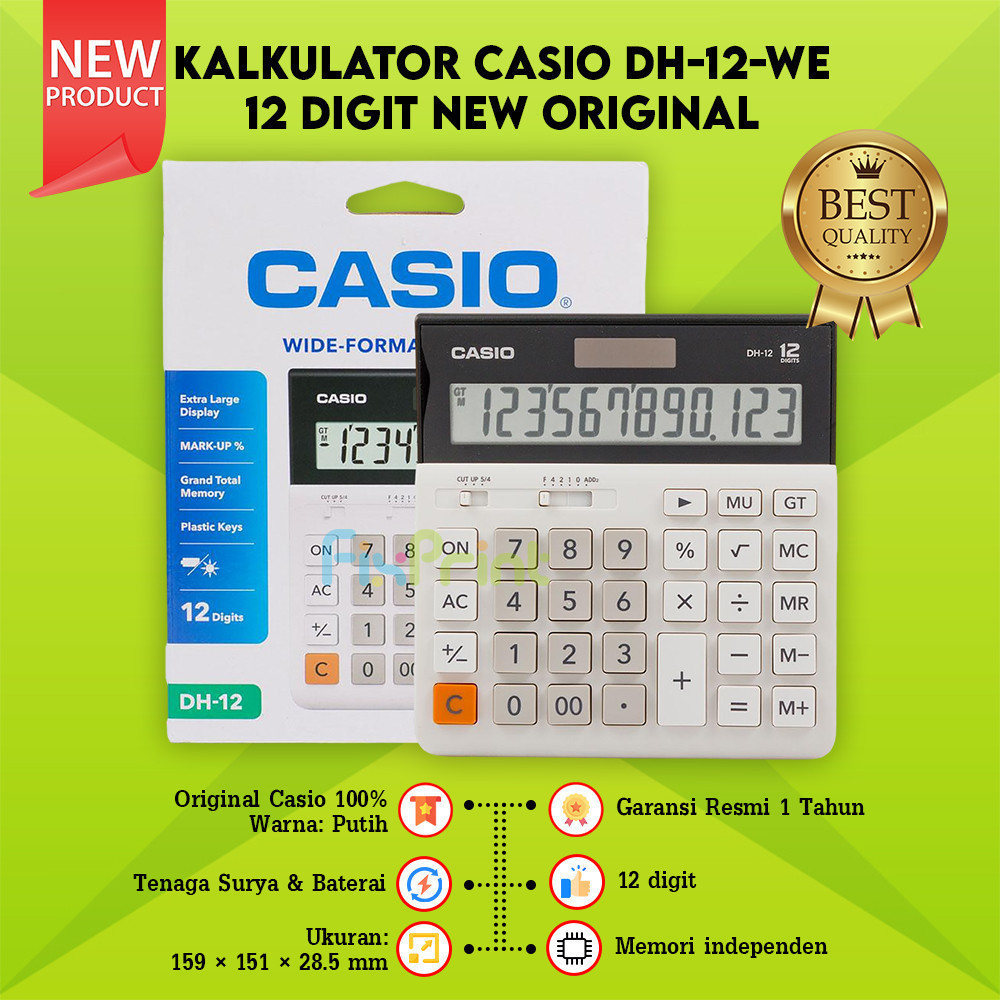 

Casio DH-12 White BK 12 Digit Kalkulator Dekstop New Original