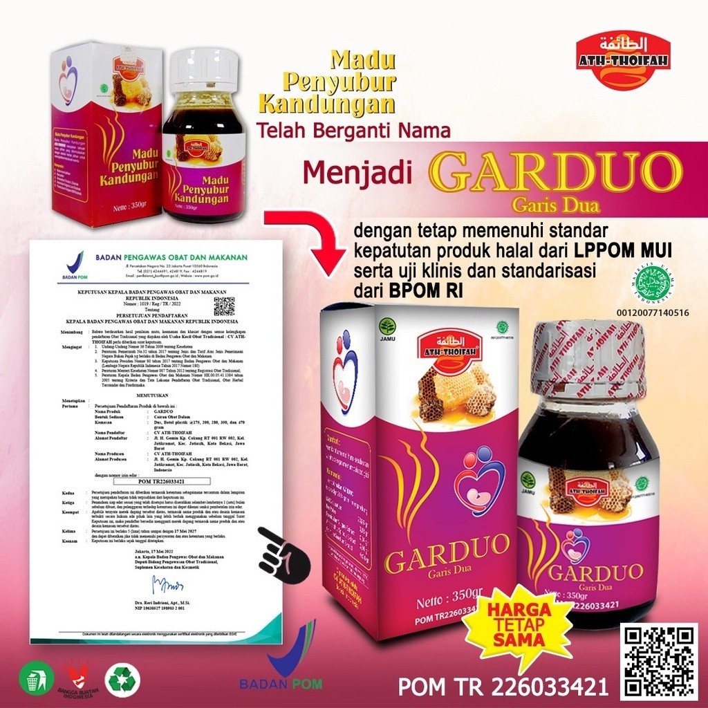Madu Zuriat Promil GARDUO Penyubur Kandungan 5in1 Ath-Thoifah 350gr Plus Serbuk Buah Dzuriat Ekstrak