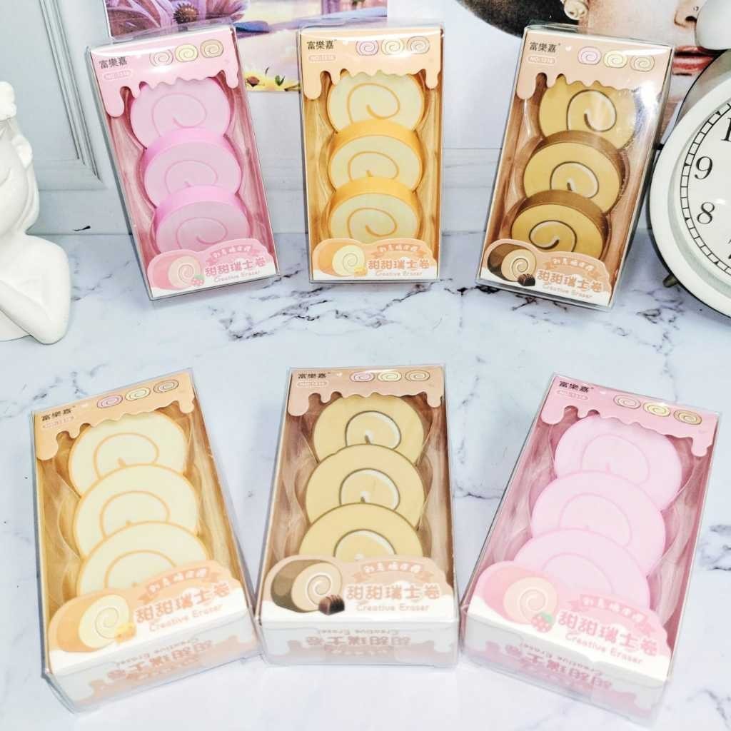 

Eraser cake/ Penghapus lucu/ Hapusan pensil/ Penghapus Unik/ Penghapus Motif bentuk Kue Bolu 1Set isi 3Pcs