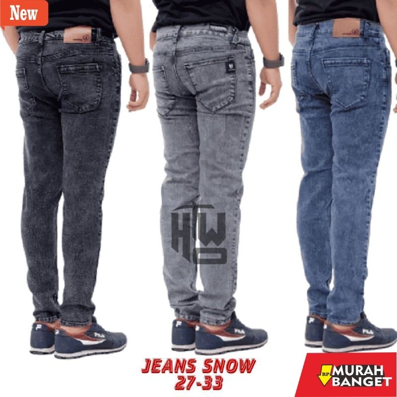 Denim Panjang Pria Celana Panjang Jeans Snow Wash Pria Terbaru Slim fit Pensil 27-33 Original Celana