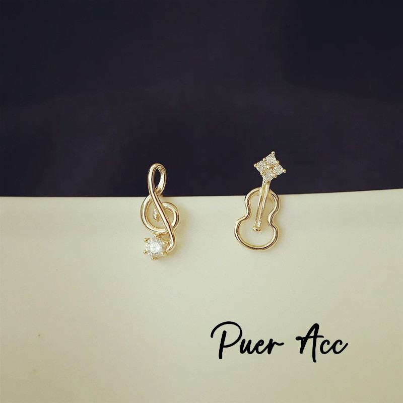 [Puer acc]Anting-anting pejantan biola nada asimetris Asymmetrical note violin stud earrings A388