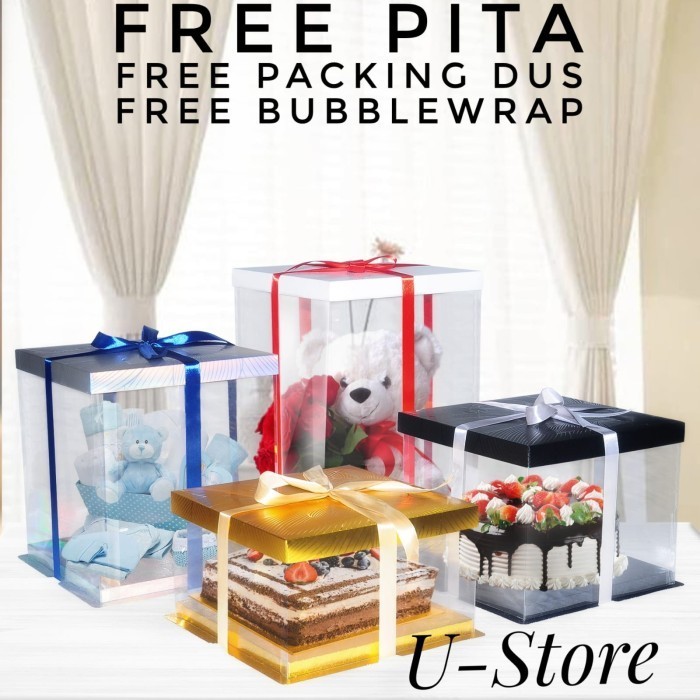 

Cake Box Mika Dus Kue Kotak Kue 22x22 cm Transparant PET - Hitam, 22 x 22 x 16 cm