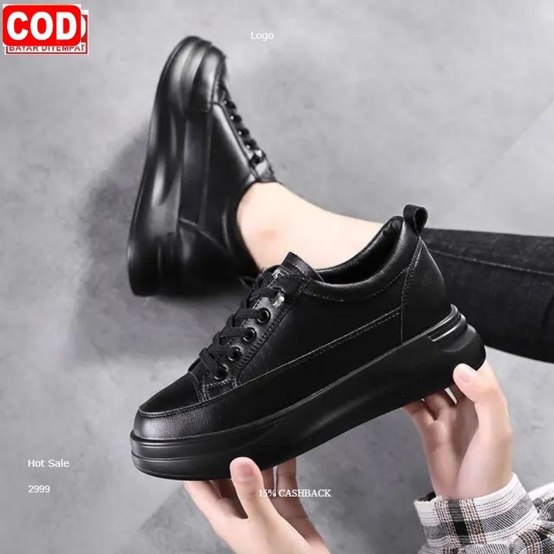 Sepatu Sekolah Wanita Hitam Polos Sepatu Sneaker Wanita Import Korean Fashion