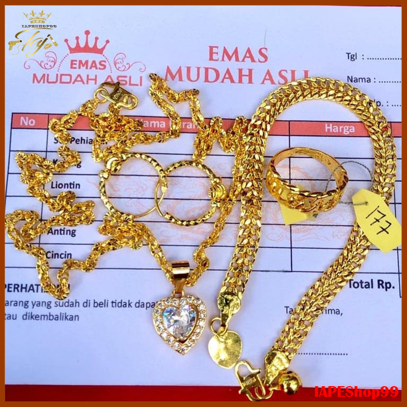Terlaris Promo.....set perhiasan emas gold 24k lapis emas mudah kadar 17,7 dapat nota toko