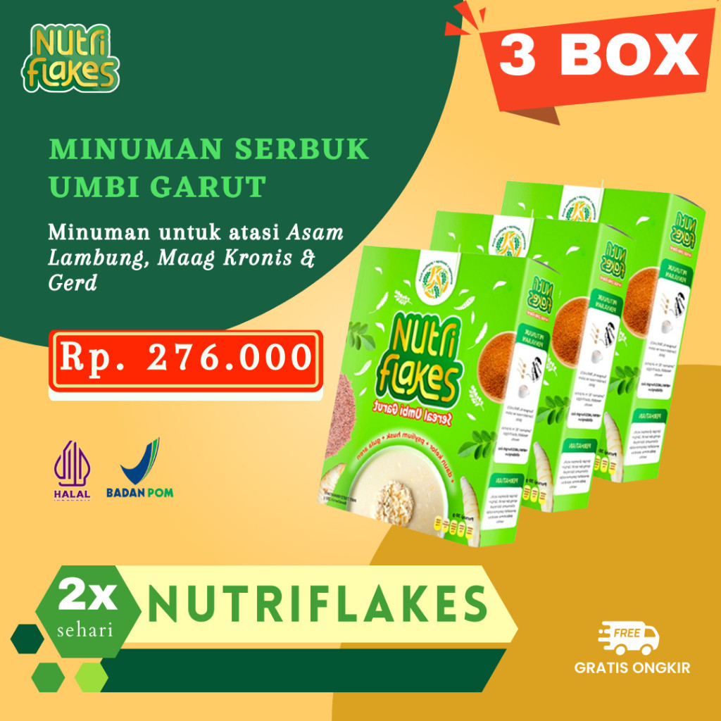 

NUTRIFLAKES Sereal Umbi Garut Ampuh Atasi Maag Dan Gerd Tanpa Efek Samping Mengandung Psyilium Husk With Daun Kelor