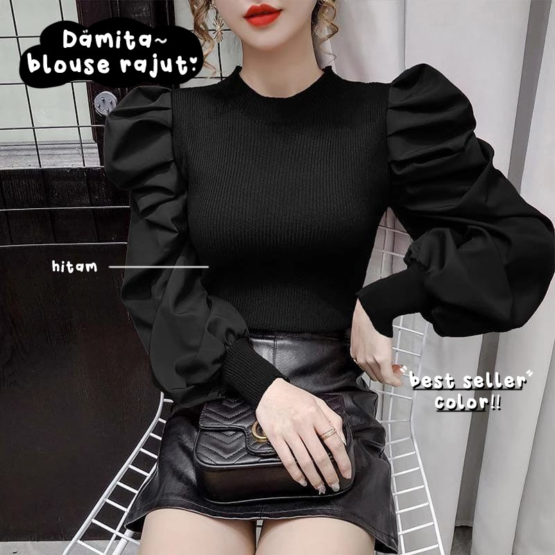NJ Damita Blouse Rajut Wanita Baju Ramadhan Muslim Hijab OOTD Lebaran Ramadan Atasan Remaja Lengan B