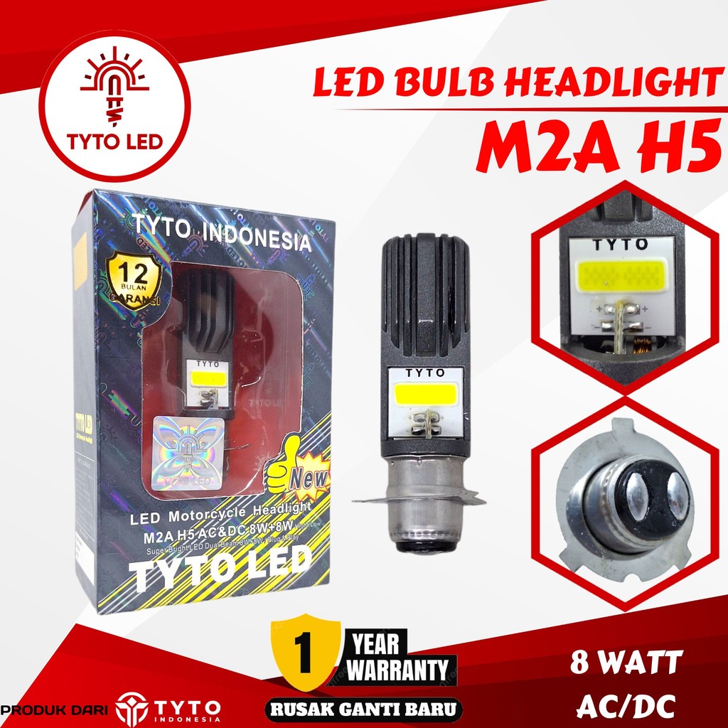 TYTO LED M2A H5 Lampu Depan Led Motor Bulb Headlight Ac/Dc Dual Beam 8Watt Waterproof