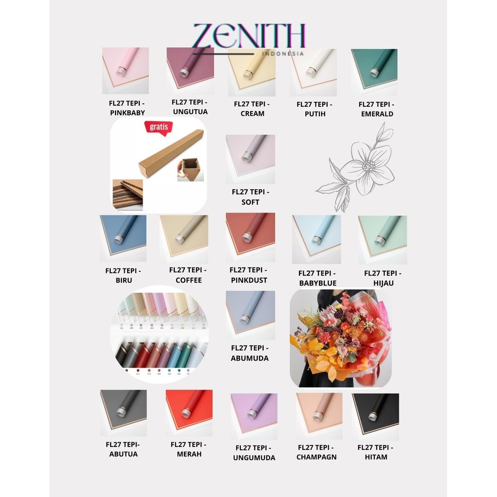

Zenith - (5 LEMBAR) - FL27 TEPI Kertas Bunga Paper Buket Motif Lis Gold Pinggir Transparant Florist Cellophane Wrapping