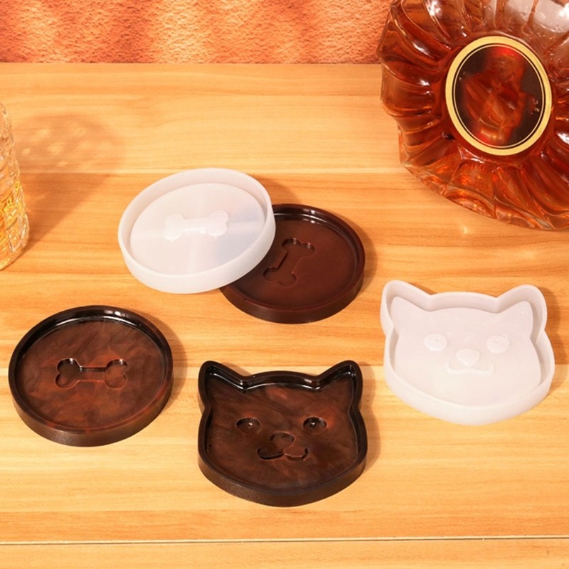 

DIY Cute Cat Bone Shape Coaster Crystal Epoxy Resin Mold Heat Insulation Cup Mat Jewellery Tray Home Decorations Silicone Mould