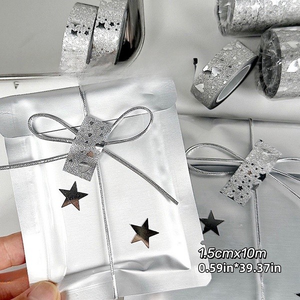 

Steve 10m Silver Glitter Star Heart Washi Tape Photo Card Gift Packing Sealing Sticker