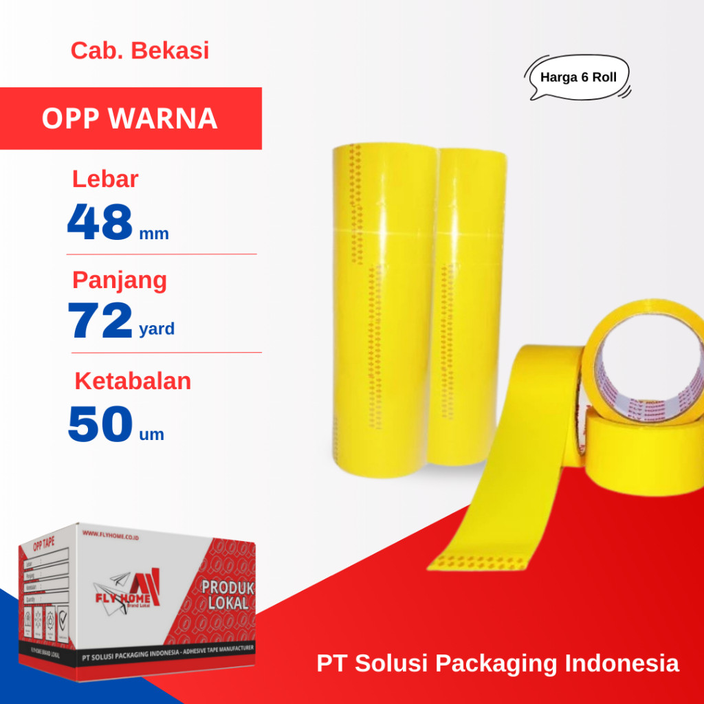 

FLYHOME 6Roll Lakban Warna Kuning 48x72Y 2Inchi 72 Yard