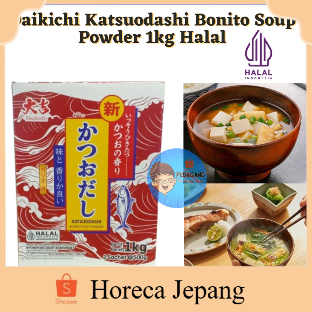 

Hondashi marutomo Daikichi Katsuodashi Bonito Soup Powder 1kg Halal/ Daikichi Katsuodashi Bonito Soup Powder 1kg / Hondashi/ Bubuk Ikan Bonito/ Kaldu Ikan