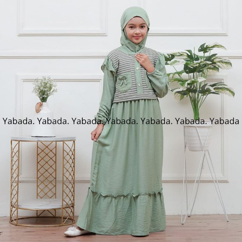 TZ Satu Set Hijab | Gamis Anak | Gamis Anak Perempuan | Gamis Anak Polo Linen Premium Terbaru | Dres