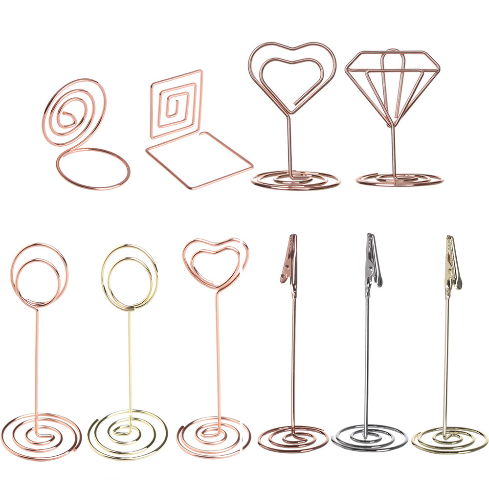 

1PC Various Shapes Place Card Holder Metallic Table Number Stand Paper Clamp Romantic Photo Clip Desktop Decoration Dropship