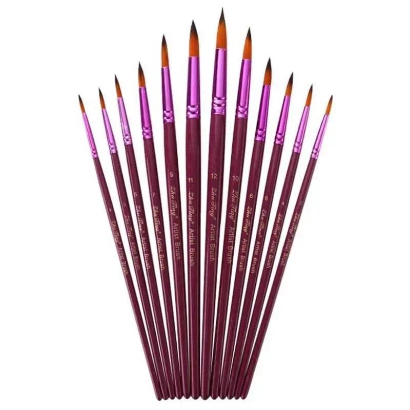 

12Pcs/Lot Nylon Hair Paint Brush Different Size Artist Fine Oil Painting Brushes Watercolor Gouache School Drawing Art Supplies