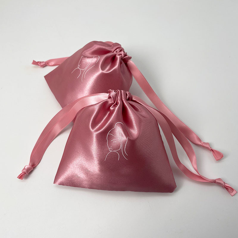 

Personalized Logo Print Drawstring Bags Custom Jewelry Packaging Pouches Wedding Favor Bag Pink Silk Satin Gift Sachet 50pcs