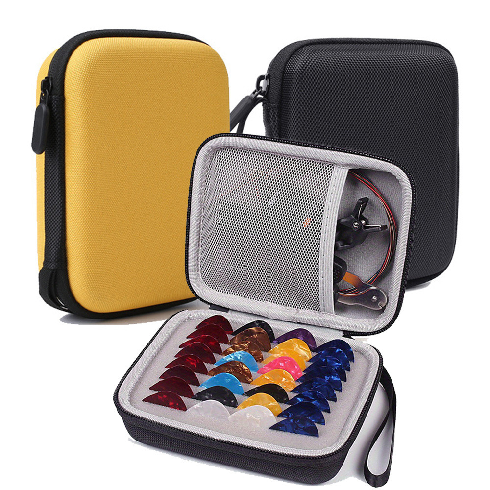 Portable Guitar Pick Holder Case Box with Pick Slot Black Yellow Guitar Capo Tuner Strings Storage P