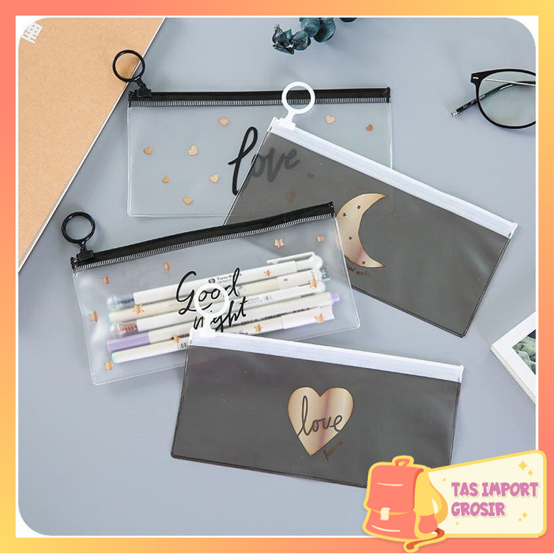 

Tas Import - S652 Tempat Pensil Transparan Zip Tempat Kosmetik Zip / Pouch Sleting Transparan Serbaguna