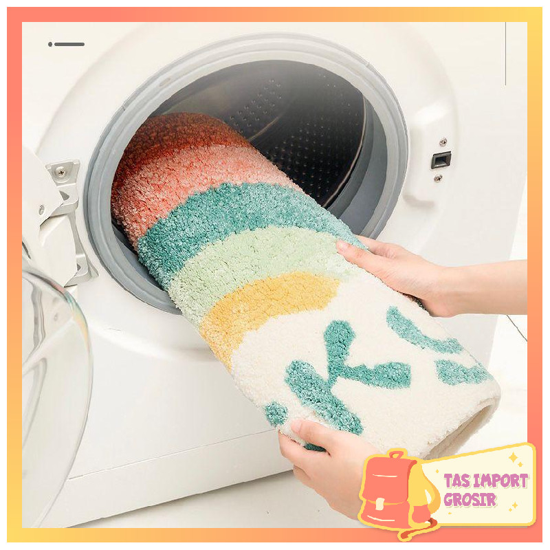 Tas Import - H1004 Alas Kaki Motif Pelangi Anti Slip / Keset Kaki Rainbow Bulu Lembut / Keset Kaki B