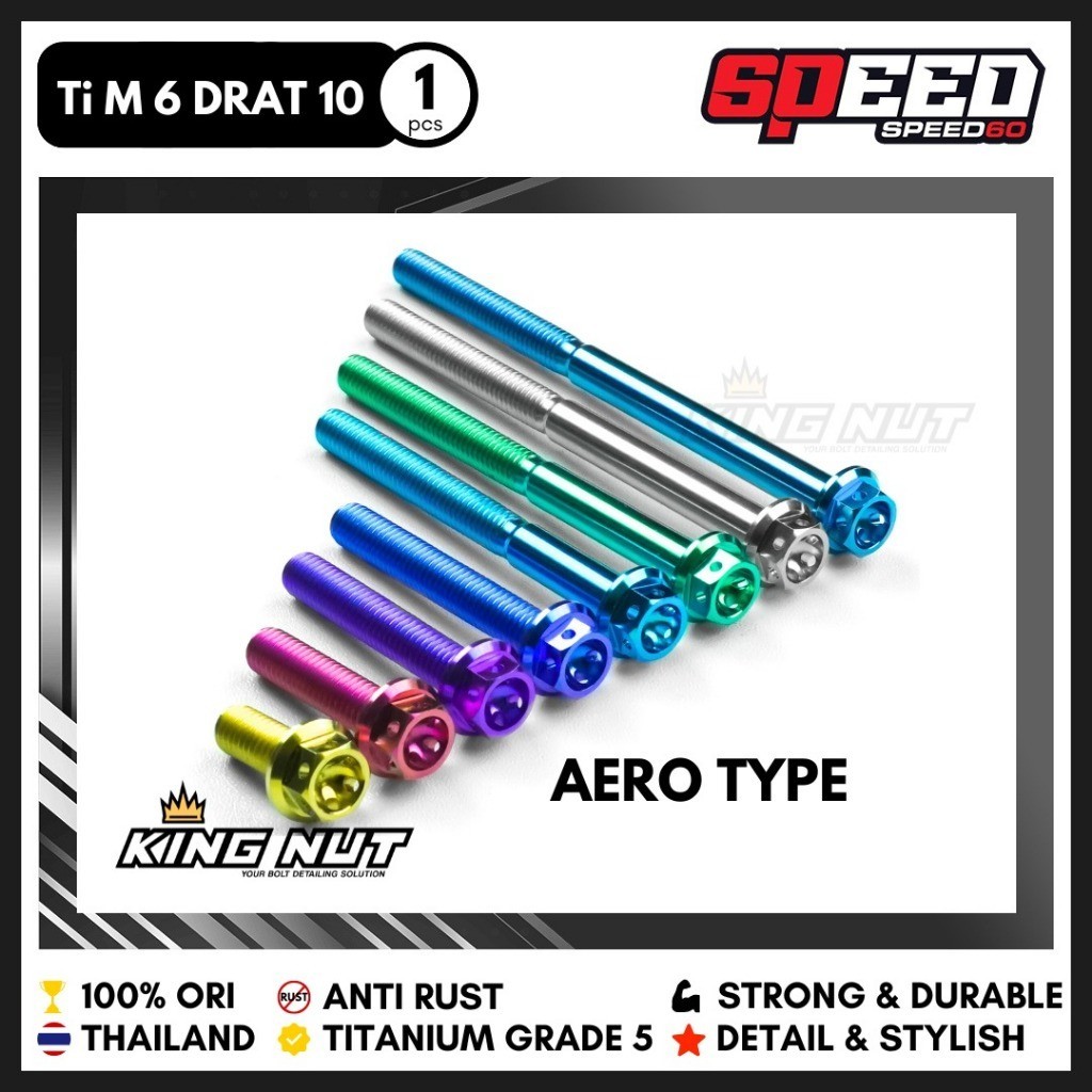 Baut M 6 x 120 Drat 10 x 120 Aero Type Baut Titanium Grade 5 Probolt Thailand King Nut