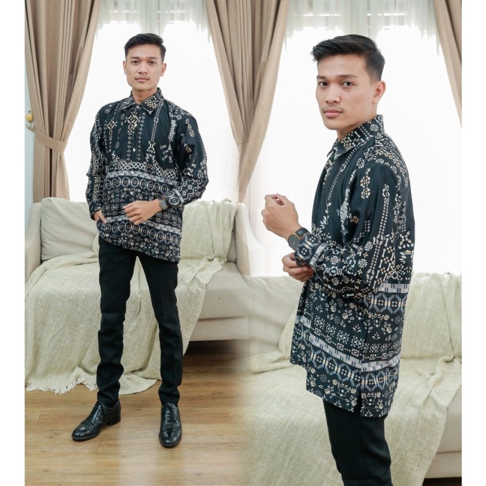 Baju Couple Batik Pasangan Terbaru Tanisa Sarimbit Fashion Muslim - Koko hitam