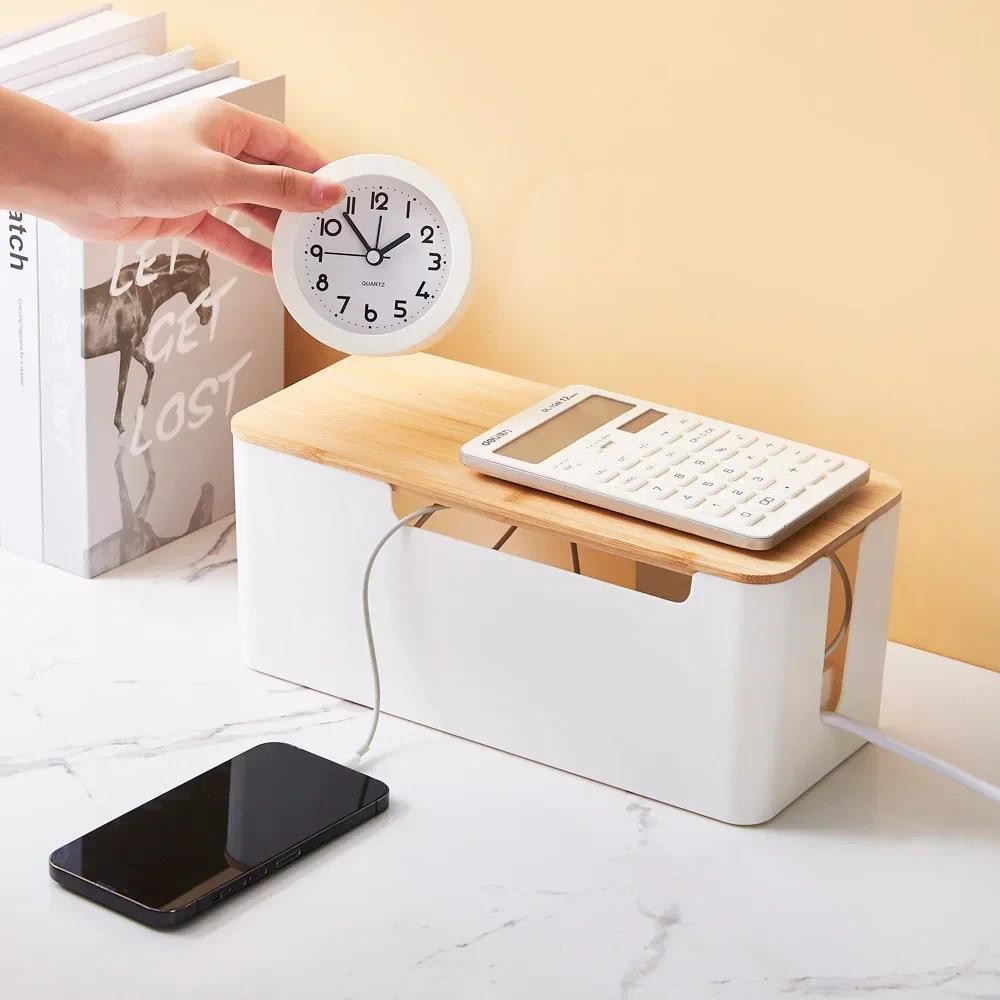 

Wooden Office Cable Storage Box Power Line Wire Management Organizer Charger Socket Network Line Storage Bin Desk Storages