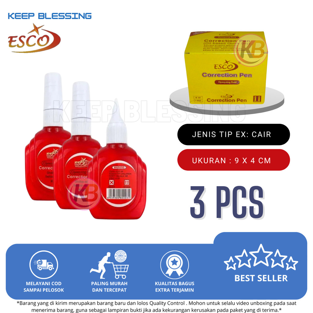 

Promo 3 Pcs / Tip ex Cair / Correction Pen Esco / Fluid Correction Pen / Duta Gemilang