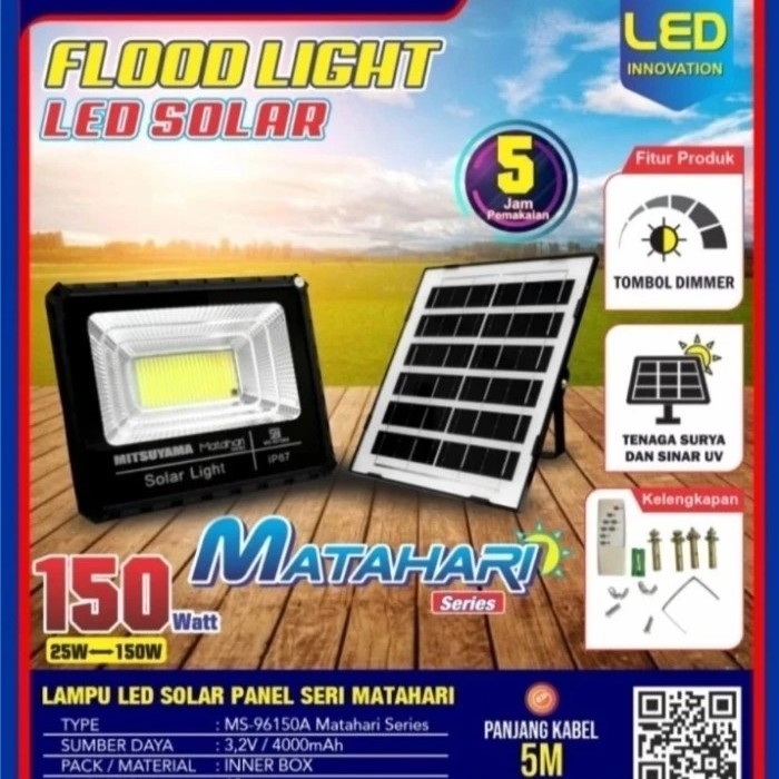 Lampu Tembak Sorot Solar LED Putih 150 Watt Lampu Cas Matahari