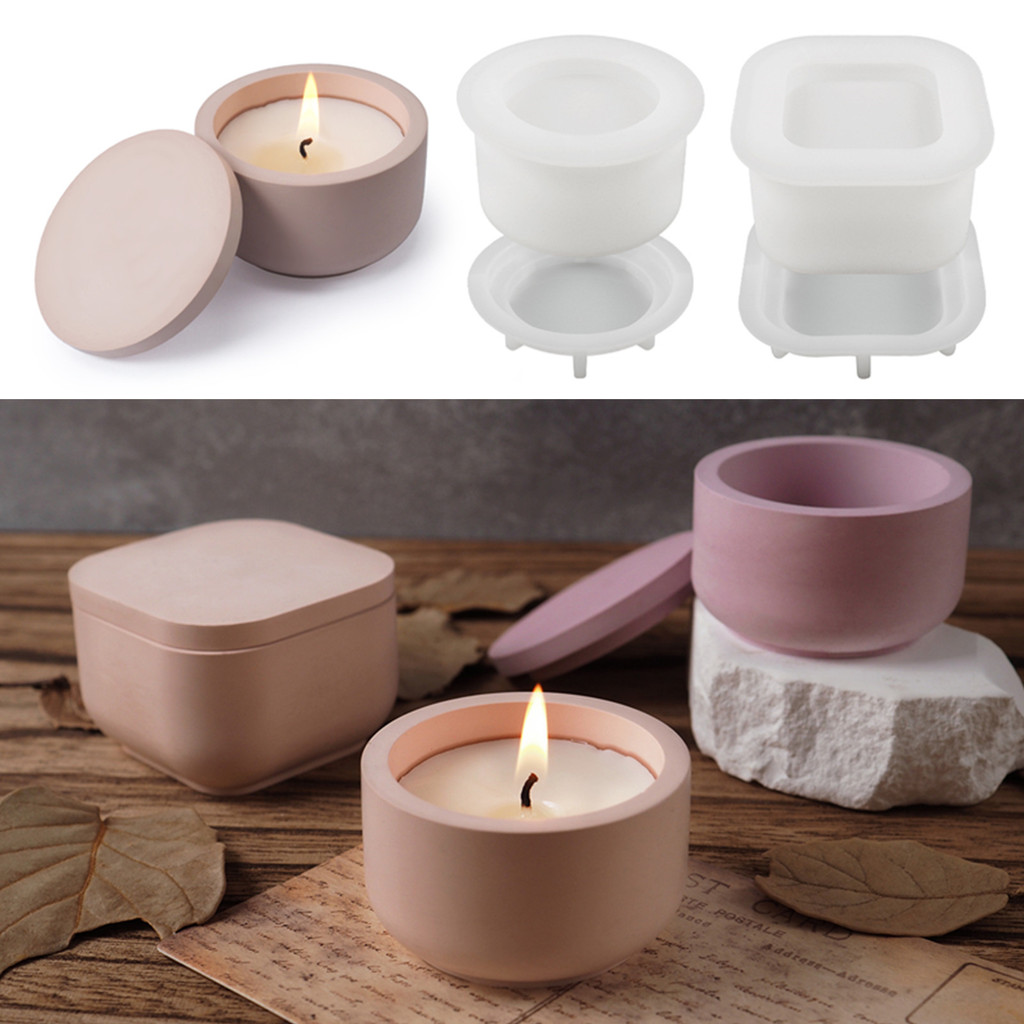 

DIY Cement Jar Silicone Mold Gypsum Candle Jar with Lid Resin Mold ,Candle Cup Silicone Concrete Molds