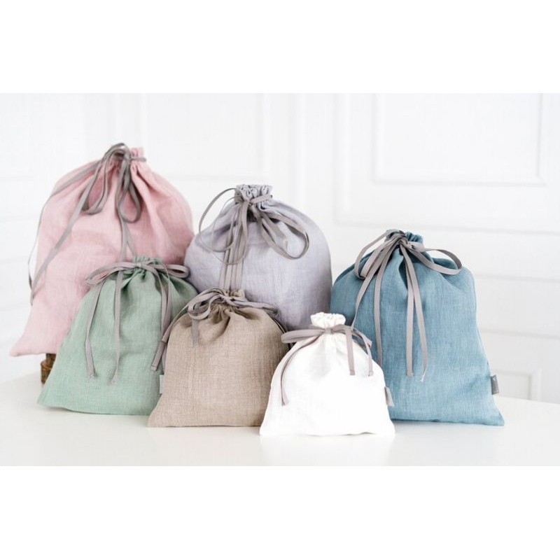 Pouch Tas Serut Bahan Linen Polos