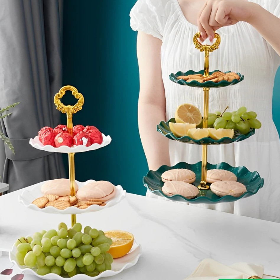 Rak Tingkat 3 Susun Tempat Makan Kue Buah Cake Stand Food Display Plate Piring Rak Meja Pesta