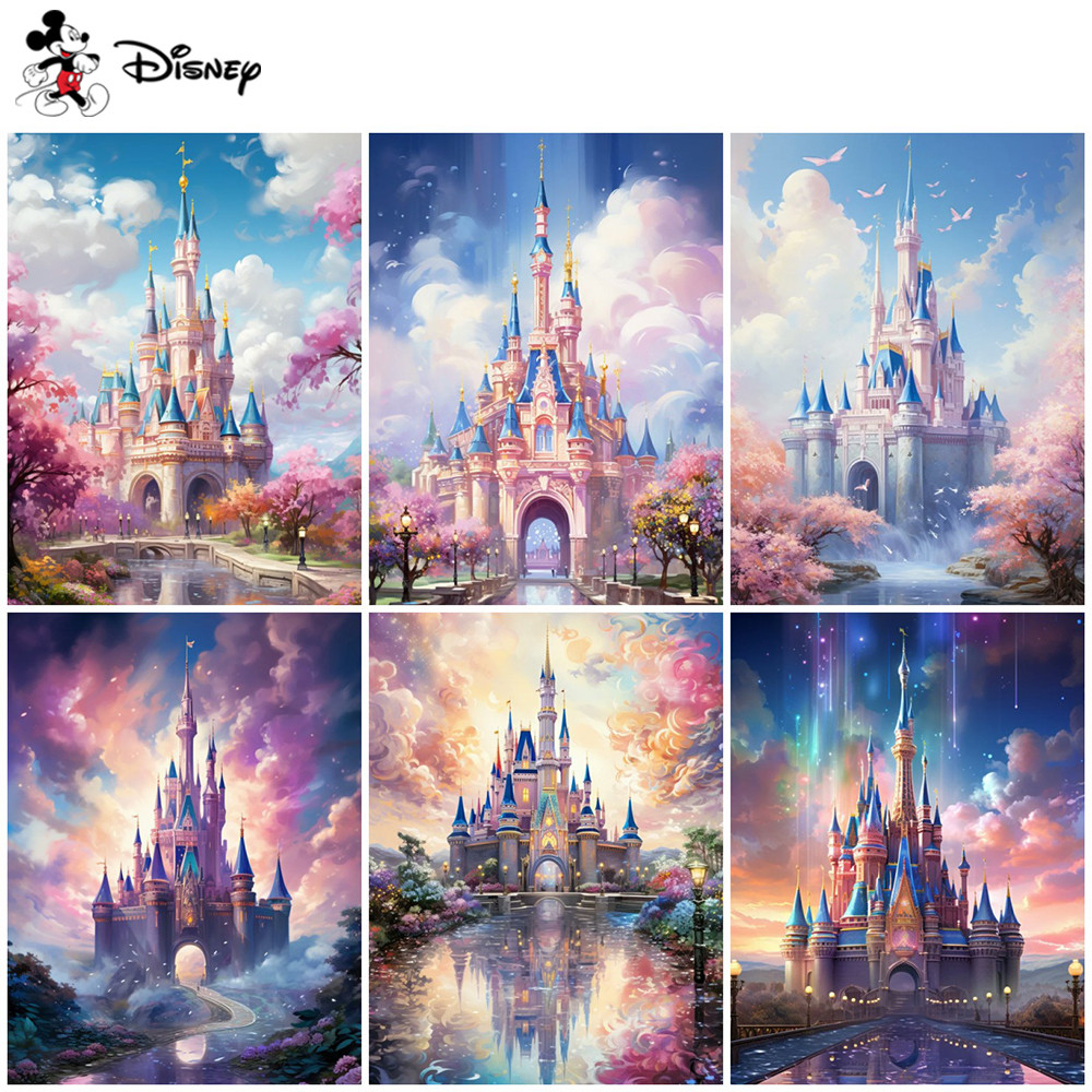 

Disney Painting By Numbers Landscape Canvas Kits Coloring By Number Drawing Castle Handicraft Refraction Home Decorations