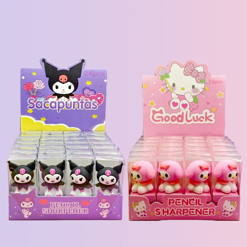 

New 24pcs Sanrio Pencil Sharpener Kawaii Kuromi Hello Kitty Melody Student Pencil Sharpener Stationery School Supplies Kids Gift