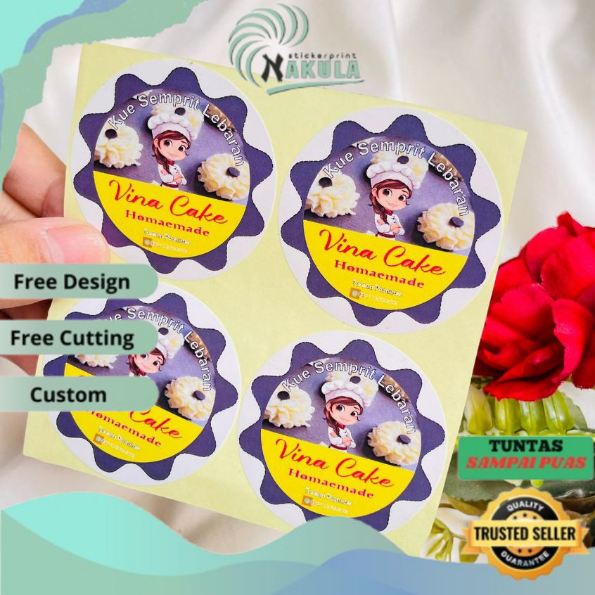 

NKL 5-8 Sticker Label Toples Kue Edisi Cookies Lebaran Stiker Free Desain Custom Nama Sedang