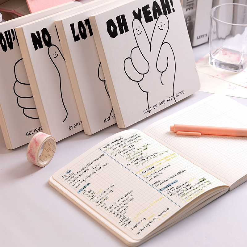 

Cute White Square Notebook Creative Simple Gesture Journal Notebook School Office Daily Planner Grid Blank Stationery Book