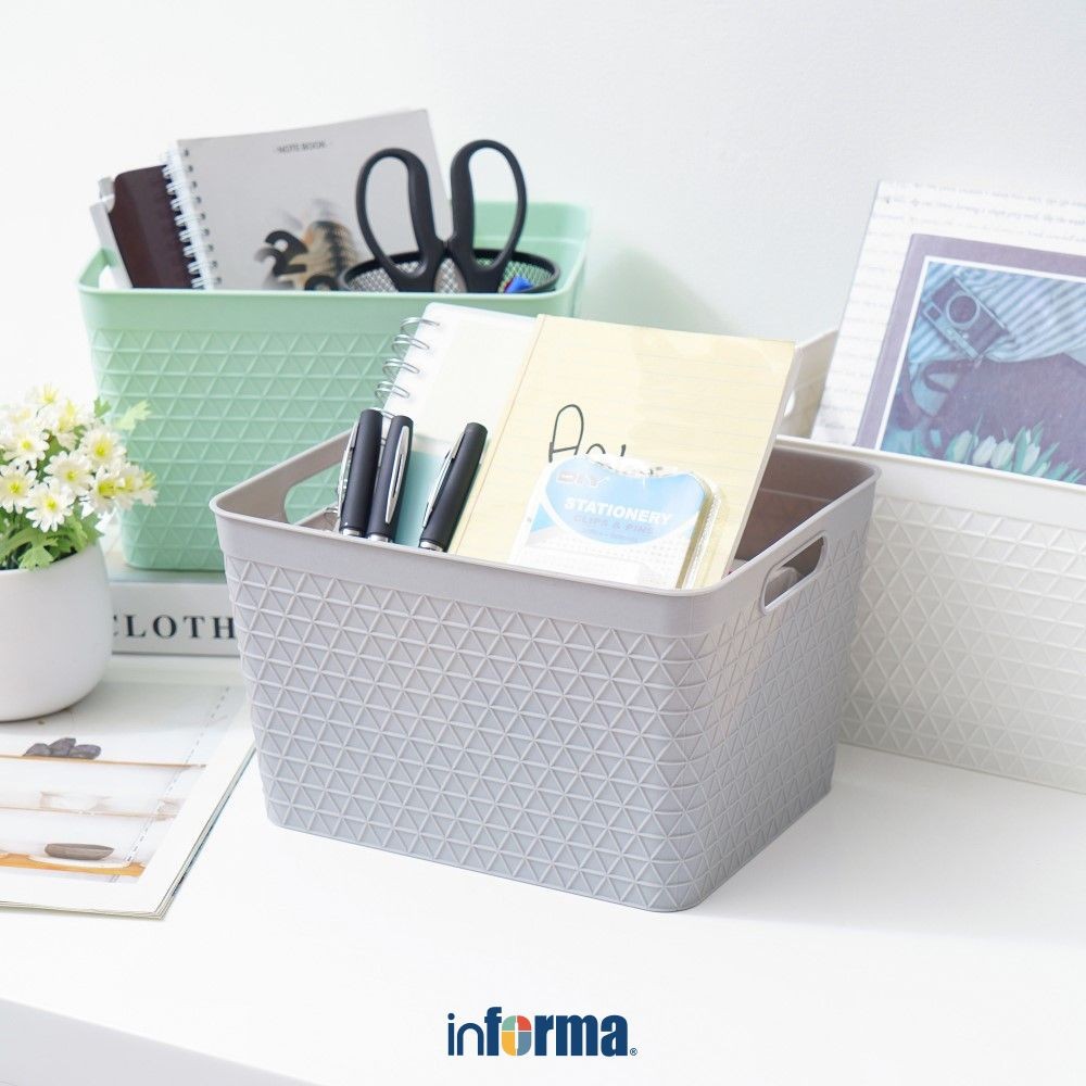 Informa 25x20.5x15.8 cm Keranjang Serbaguna Waffle - Abu-Abu Storage Basket Kotak Penyimpanan Serbag