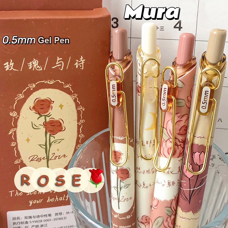 

4PCS/Pack 0.5MM Gel Pens Sets For Students Retro Flower Design Writing Pen Black Refill Gel Pens Stationery Office School Supply