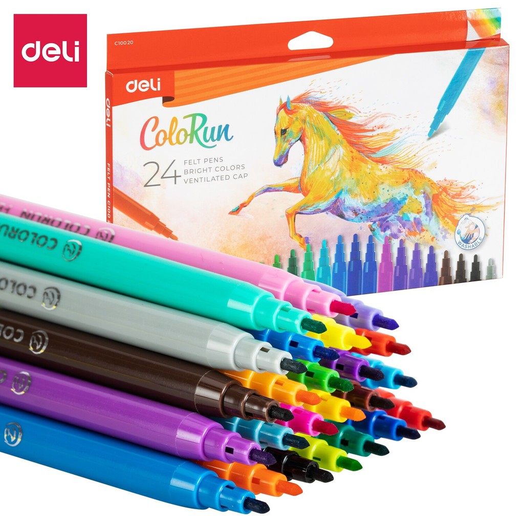 

Deli 24 Colors Watercolor Pen Good Felt Pen Drawing Children DIY Marker Pen For School Stationery Supplies Students Painting